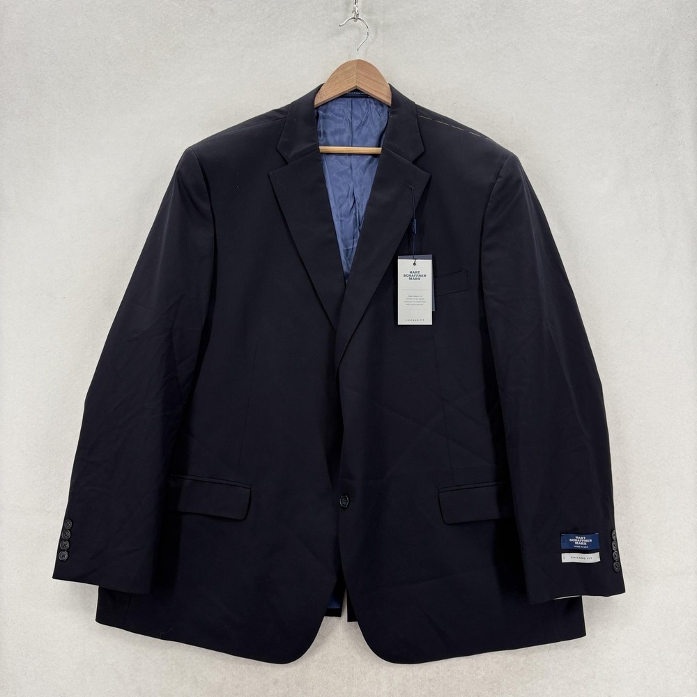 Hart Schaffner Marx Suit Jacket Mens 52R Navy Wool Chicago Fit Stretch Made USA